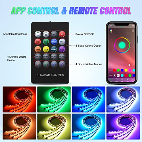 4PCS RGB LED Underglow Lights Strip with APP & Remote Control