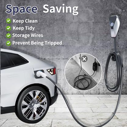 Wall Mount EV Charger Holder for SAE J1772｜Universal Charging Cable Organizer Holster｜Weatherproof Electric Car Plug Dock｜Space Saving Indoor