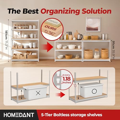 White 47.7" W 5 Tier Storage Shelves Garage Shelving Unit Metal