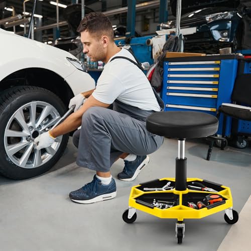 Rolling Mechanic Stool with Removable Tool Tray & Padded Cushion