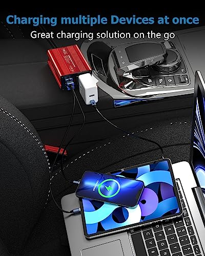 150W Car Power Inverter 12V DC to 110V AC Converter Vehicle Adapter Plug Outlet with 3.1A Dual USB Car Charger for Laptop Computer