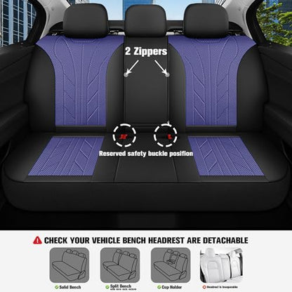 Luxury Faux Leather&Fabric Car Seat Covers Full Set with Breathable 3D Foam Back Support