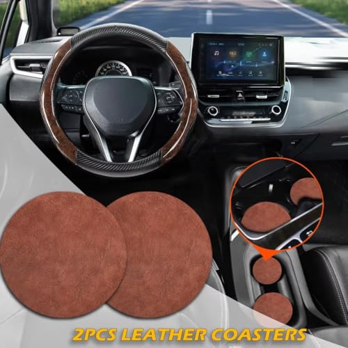 Wood Grain Steering Wheel Cover with Coasters Universal 14.5