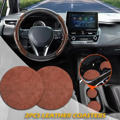 Wood Grain Steering Wheel Cover with Coasters Universal 14.5