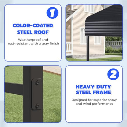 12' x 20' Heavy Duty Metal Carport with Galvanized Steel Roof & Base for All