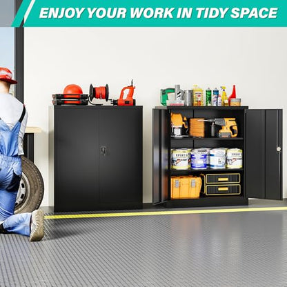 Small Metal Storage Cabinet with Doors and Shelves