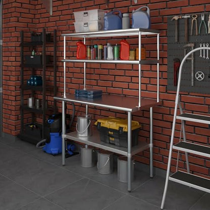 Stainless Steel Work Table Double Tier Overshelf