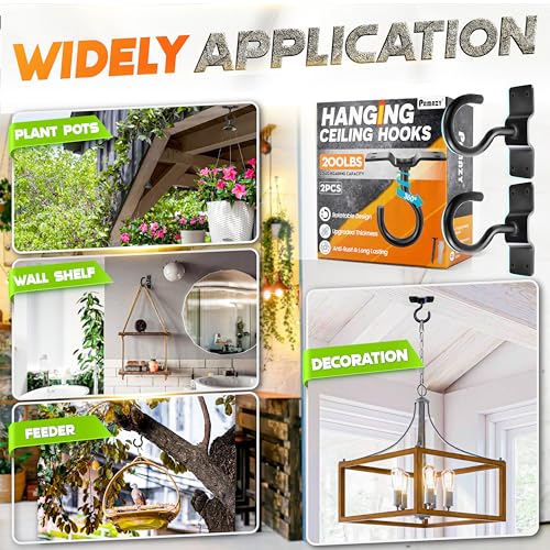 2Pcs 200LB Rotatable Ceiling Hook Wall Mount Metal Hanger for Hanging Plant (2 Count)