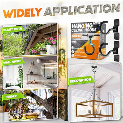 2Pcs 200LB Rotatable Ceiling Hook Wall Mount Metal Hanger for Hanging Plant (2 Count)