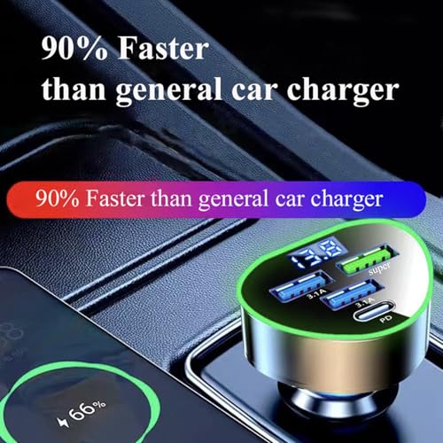 4 in 1 Multi Port USB C Car Phone Charger Adapter with Voltage Display