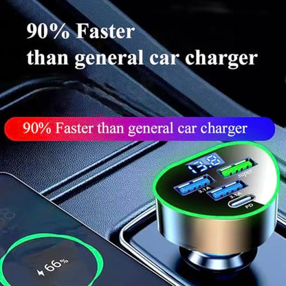 4 in 1 Multi Port USB C Car Phone Charger Adapter with Voltage Display
