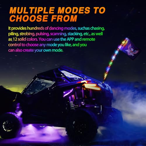 RGB LED Whip Light 1PC 4FT Lighted Antenna Whips