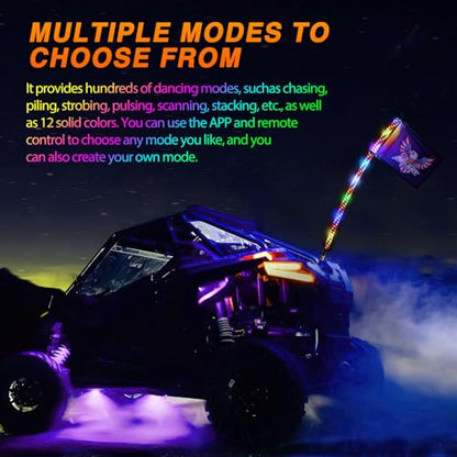 RGB LED Whip Light 1PC 4FT Lighted Antenna Whips