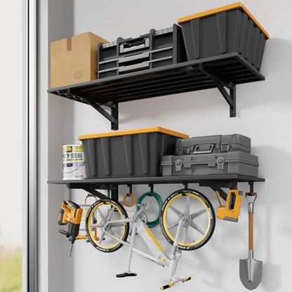 2 Pack Wall Mounted Garage Shelving with 8 Hooks (2 Count)