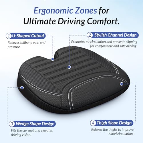 Wedge Car Seat Cushion for Tailbone Pain Relief & Better Visibility