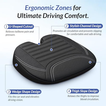 Wedge Car Seat Cushion for Tailbone Pain Relief & Better Visibility