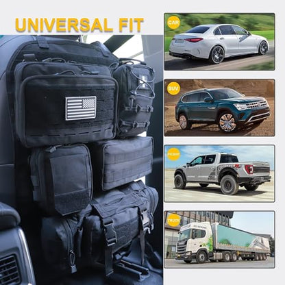 Universal Tactical Car Seat Back Organizer Bag Tactical Molle Vehicle Organizers Panel Vehicle Protector Organizers with 5 Detachable Pouches for Car Truck Ford Jeep