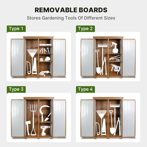 Outdoor Storage Cabinet Wood & Metal with Waterproof Roof