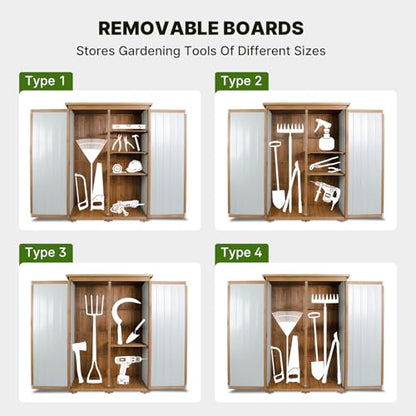 Outdoor Storage Cabinet Wood & Metal with Waterproof Roof