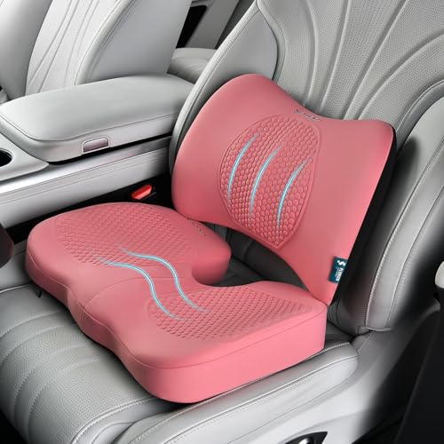 Car Seat Cushion and Back Support for Office Chair Memory Foam Chair Cushions Pressure Relief Seat Pads with Gel Massage Point Lumbar Support