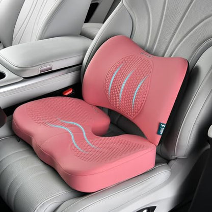 Car Seat Cushion and Back Support for Office Chair Memory Foam Chair Cushions Pressure Relief Seat Pads with Gel Massage Point Lumbar Support