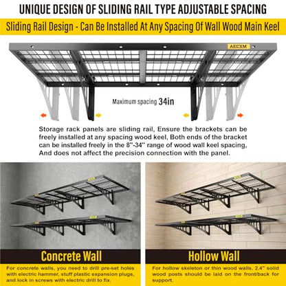 2x3ft 4Pack Wire Shelving Unit Heavy Duty Garage Storage Shelves Wall Mounted Black 1120lbs Load Capacity（24 (4 Count)