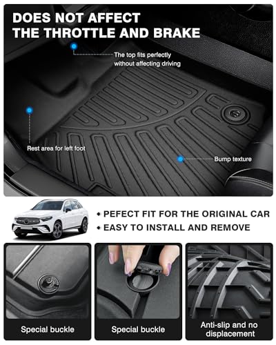 Floor Mats for 2023 2024 2025 Mercedes Benz GLC?GLC 300?GLC 350e?4Matic All Weather 3D TPE Anti