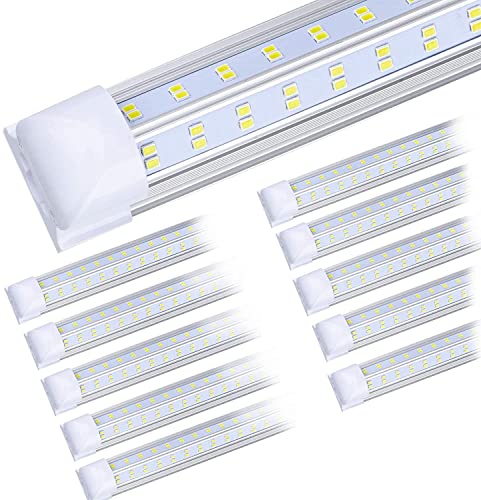 10-Pack) 8ft LED Shop Light Fixture, 120W 19000LM 6000K, Cold White, V Shape, Clear Cover, Hight Output, Linkable Shop Lights, T8 LED Tube Lights, LED Shop Lights for Garage 8 Foot with Plug (10 Count)