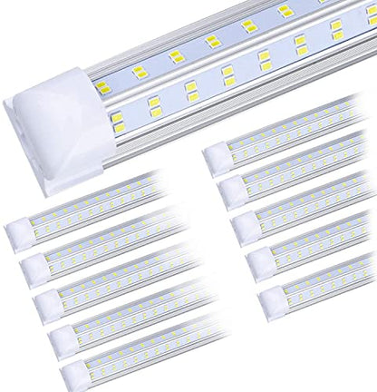 10-Pack) 8ft LED Shop Light Fixture, 120W 19000LM 6000K, Cold White, V Shape, Clear Cover, Hight Output, Linkable Shop Lights, T8 LED Tube Lights, LED Shop Lights for Garage 8 Foot with Plug (10 Count)