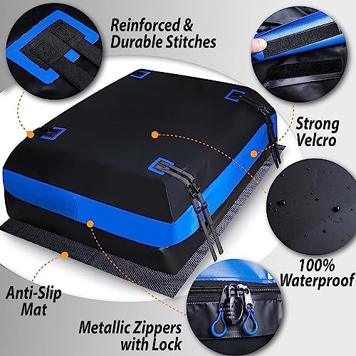 Zone Tech 21 Cubic Feet Car Rooftop Cargo Bag Carrier Soft Shell Waterproof Protective Tear and Dust Resistant Includes 6 Hooks