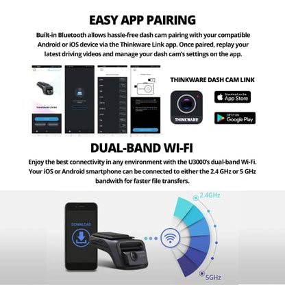 U3000 4K Dash Cam Front and Rear 2CH STARVIS 2 Sensor Super Night Vision Dashcam for Car Camera 5GHZ WiFi GPS Radar Buffered Parking Mode CPL Filter Red Light Speed Camera Alerts OBD Cable