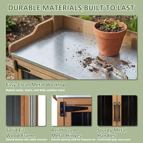Rolling Potting Bench with Storage and Galvanized Metal Top