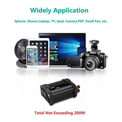 NDDI 200W Car Power Inverter 12V DC to 110V AC Converter