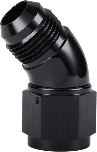 45 Degree 10AN Male to 10AN Female Swivel Full Flow Fitting Adapter Coupler Aluminum Black