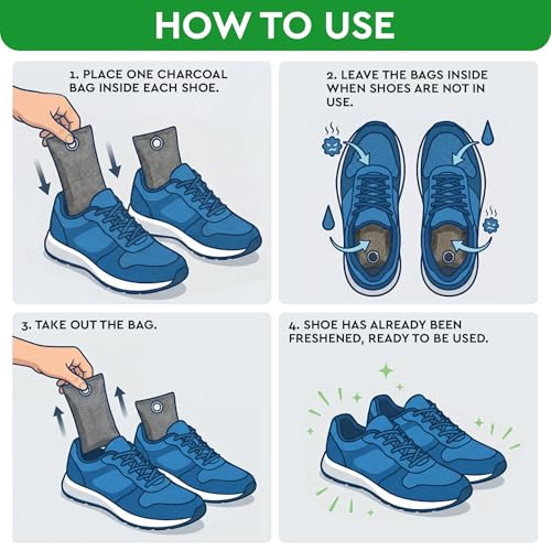 Activated Charcoal Shoe Odor Elimination Bags. Remove Strong Odors in Car (10.6 Ounce)