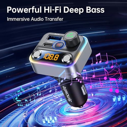 Bluetooth 5.4 FM Transmitter Car Adapter with Light Switch