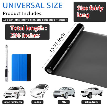 16" X20ft Long Headlight Taillight Tint Film Vinyl Tint Wrap Roll 40% VLT Self Adhesive Tail Light Fog Lights Films with Scraper Vinyl Film Sticker Roll Car Accessories
