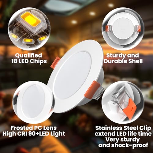 3 Inch RV Recessed Ceiling Lights 12V 3W 3000K (6 Count)