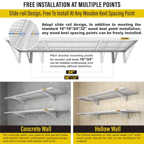 2 Pack 1.64x4ft Adjustable Garage Wall Shelving 560lbs Load Capacity Heavy Duty Wall Mounted Storage Shelf Metal Floating Shelves for Garage (2 Count)