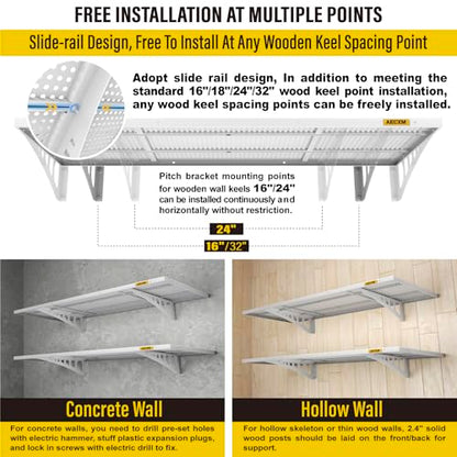 2 Pack 1.64x4ft Adjustable Garage Wall Shelving 560lbs Load Capacity Heavy Duty Wall Mounted Storage Shelf Metal Floating Shelves for Garage (2 Count)