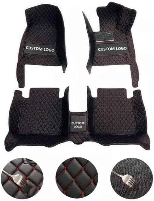 Custom Fit Car Floor Mats by SARAHS - Waterproof PU Leather Full Coverage for Most Cars, SUVs, and Trucks - Automotive Liners to Protect Vehicle Interior Floor Accessories (Black Beige Stripe)