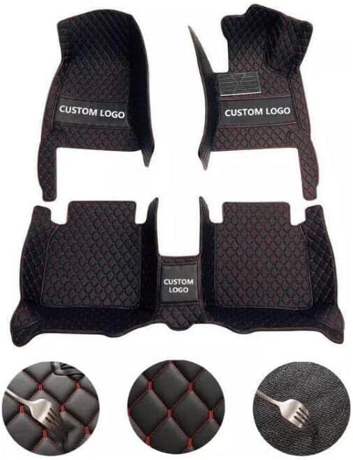 Custom Fit Car Floor Mats by SARAHS - Waterproof PU Leather Full Coverage for Most Cars, SUVs, and Trucks - Automotive Liners to Protect Vehicle Interior Floor Accessories (Black Red 2)