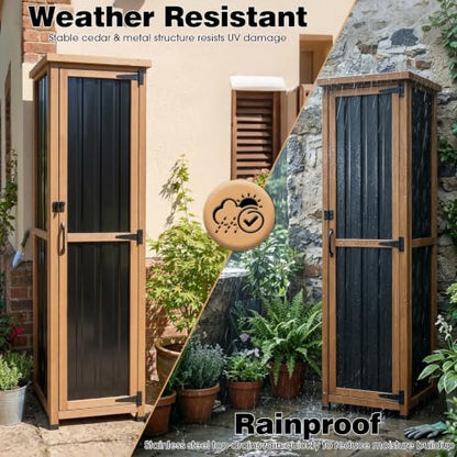 62" H Tall Narrow Outdoor Storage Cabinet with Metal Top