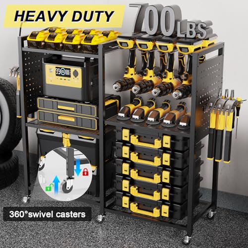 6 Tier Large Power Tool Organizer Cart with Charging Station