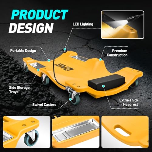 40 Inch Low Profile Plastic Rolling Garage Shop Floor Creeper with LED Light