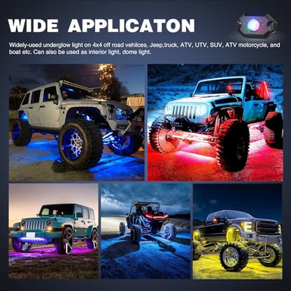 RGB LED Rock Lights Kit 4PCS Bluetooth App Control Multicolor (4 Count)