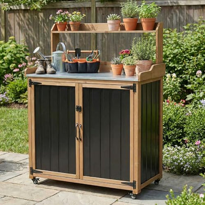 Outdoor Storage Cabinet with 4 Wheels and Handle