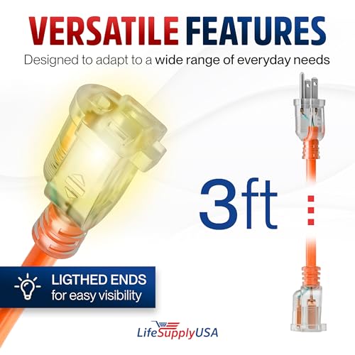 3ft Outdoor Indoor Extension Cord 16