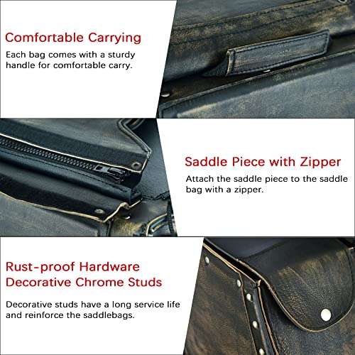 Naked Cowhide Leather Motorcycle Saddle Bags Studded Throw Over Saddlebags