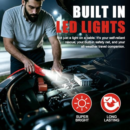 6 Gauge 16 Feet Jumper Cables with LED Light (16 Foot)